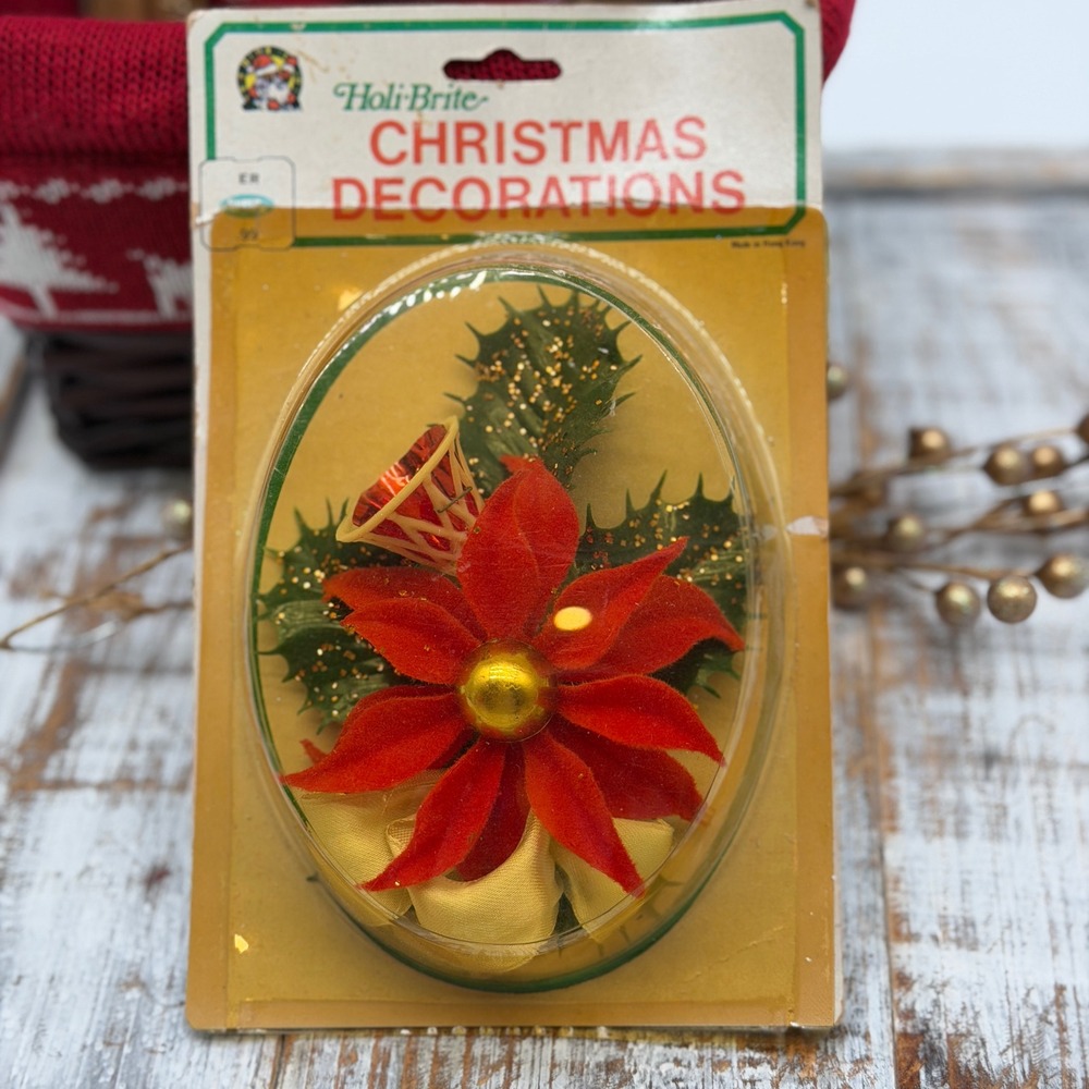 Vintage Holi-Brite Christmas Decoration Poinsettia Drum Holly Retro Hong Kong